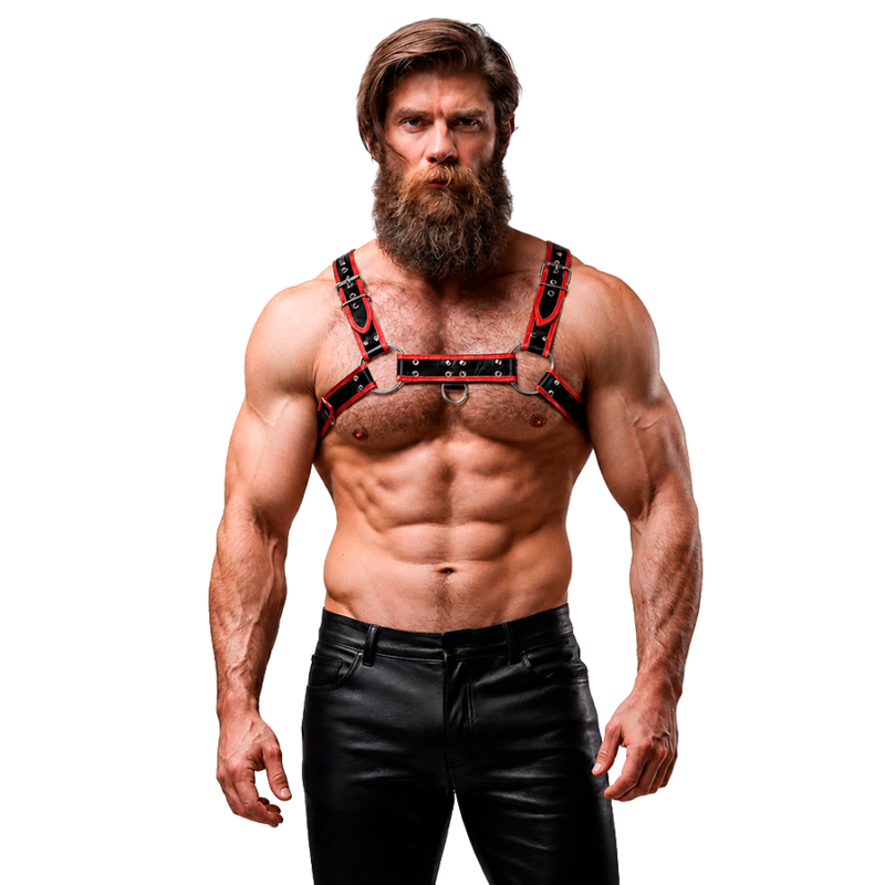 FETISH SUBMISSIVE ATTITUDE Harness da uomo nero e rosso