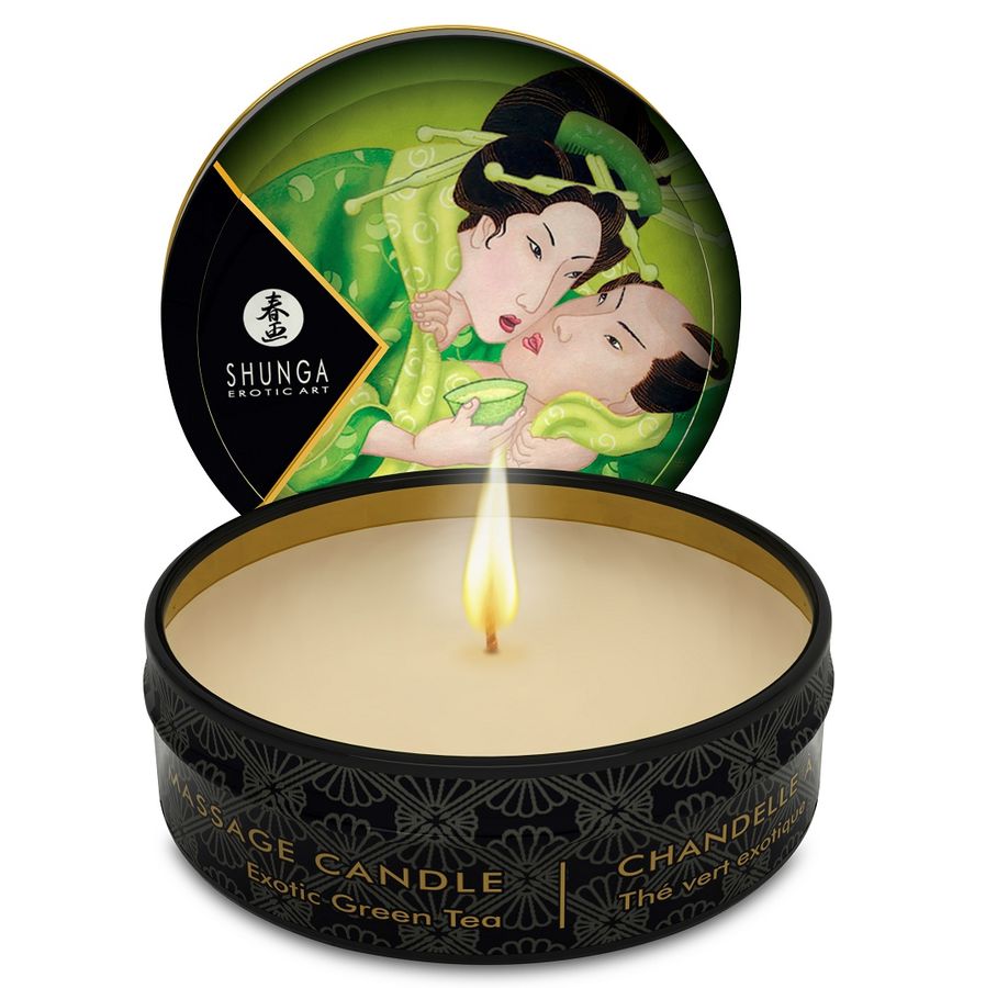 Candela da massaggio Shunga Mini Caress al tè verde, 30 ml