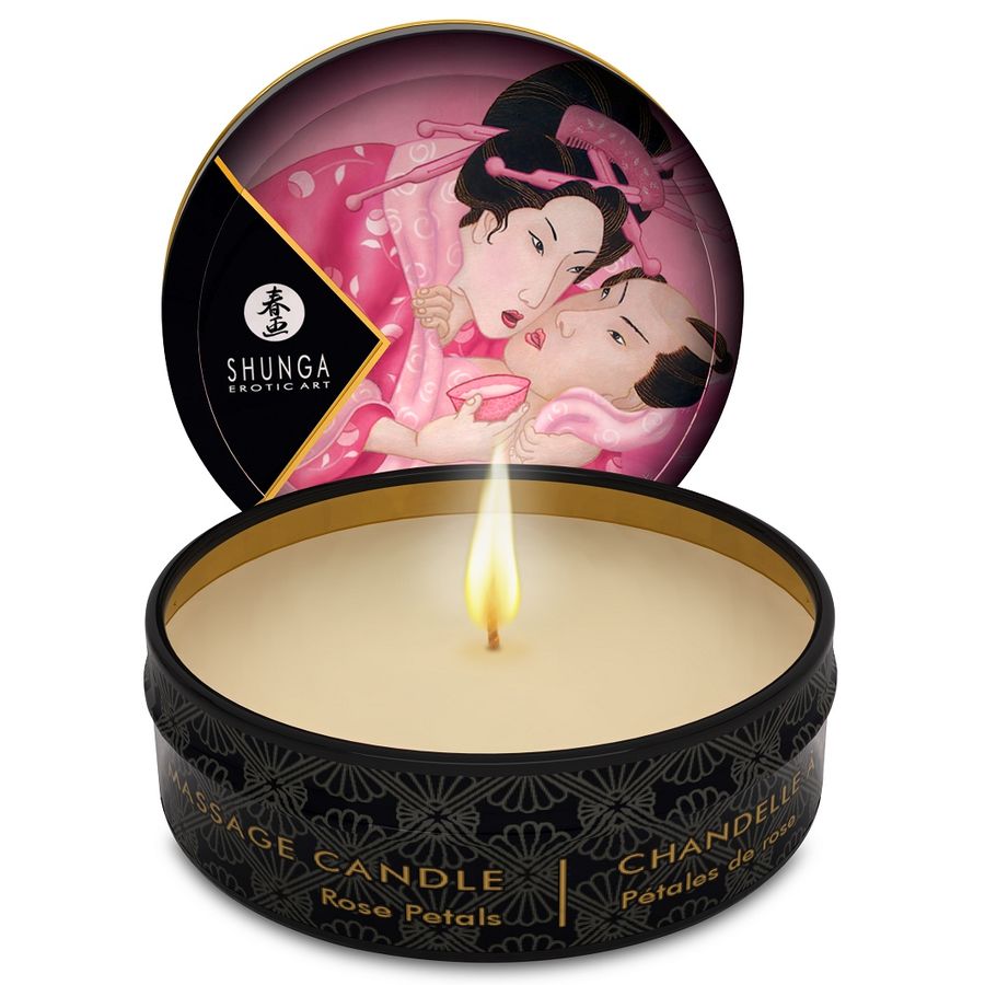 Candela da massaggio Shunga Mini Caress al profumo di rosa, 30 ml