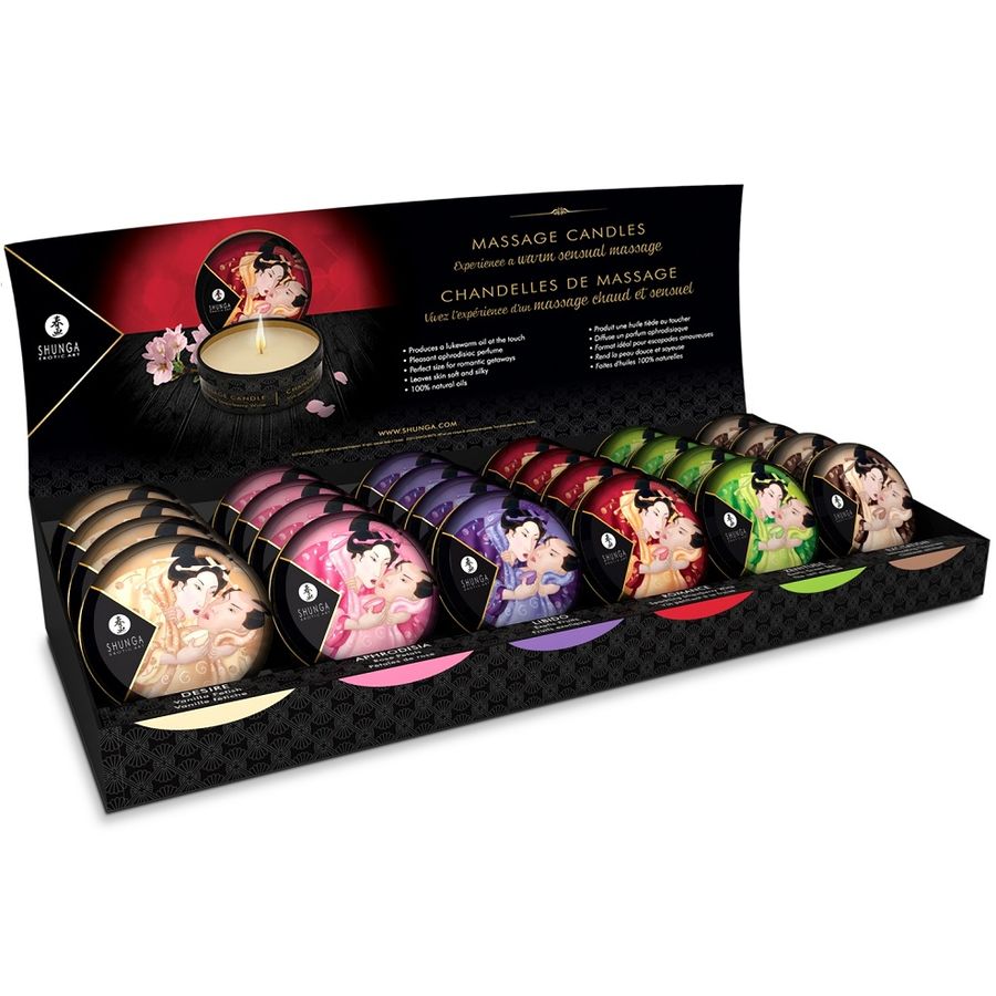Candele da massaggio Shunga Mini Caress, espositore da 24 pezzi