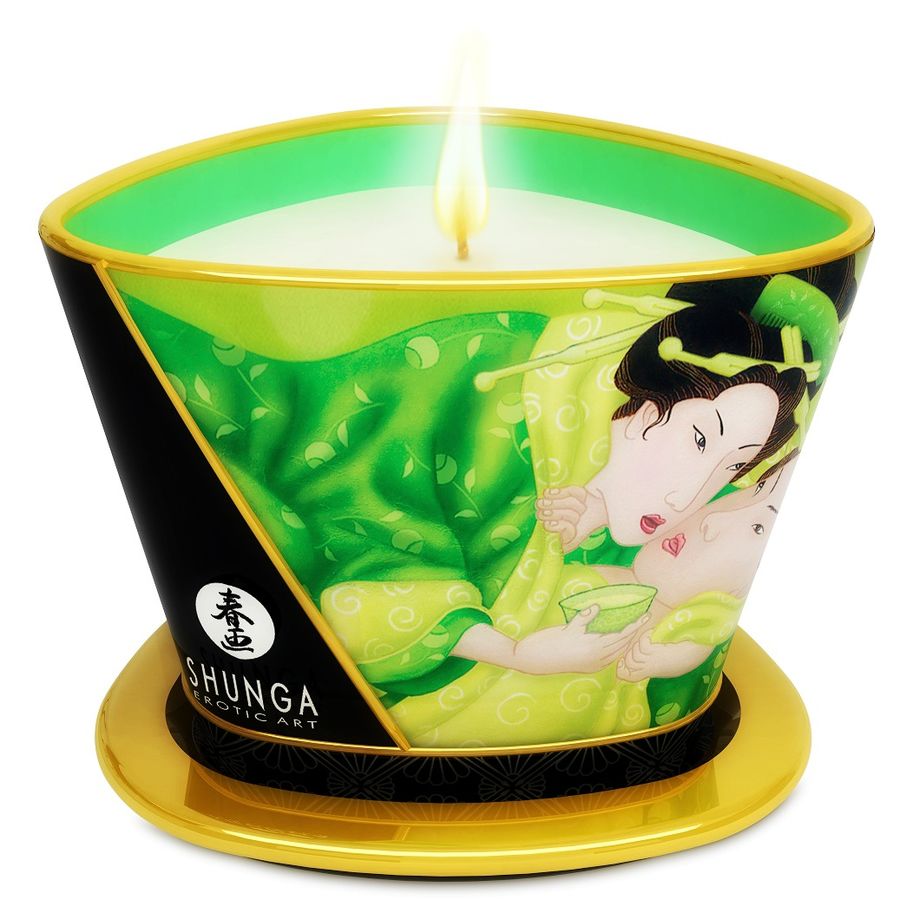 Shunga Mini Caress candela da massaggio al tè verde, 170 ml