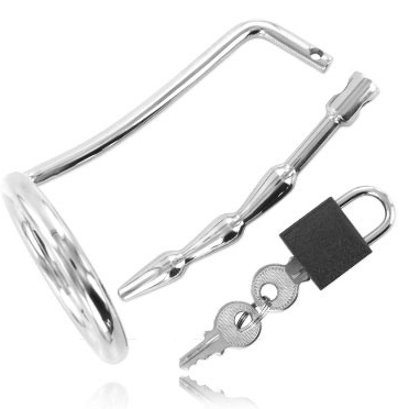 METAL HARD anello per il pene con plug uretrale e lucchetto