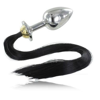 Plug anale in metallo con coda nera per un gioco intenso METAL HARD