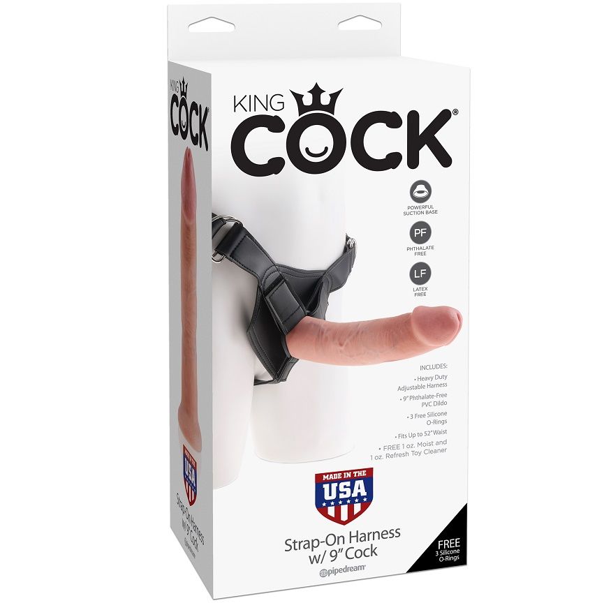 Set strap-on KING COCK con forma realistica, 22,9 cm