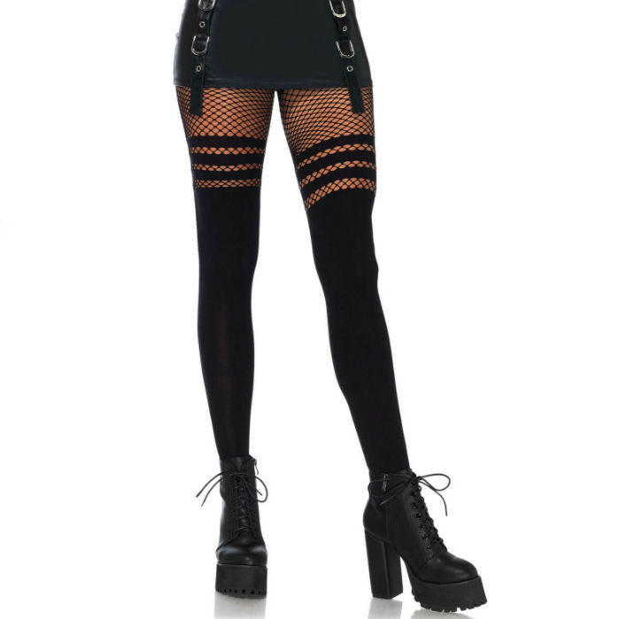 Collant senza cuciture Leg Avenue con inserto a rete a righe