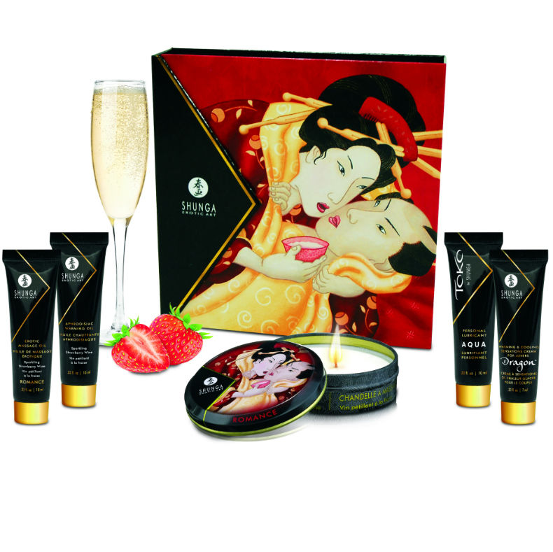 Set regalo da massaggio Shunga Secret Geisha alla fragola e cava