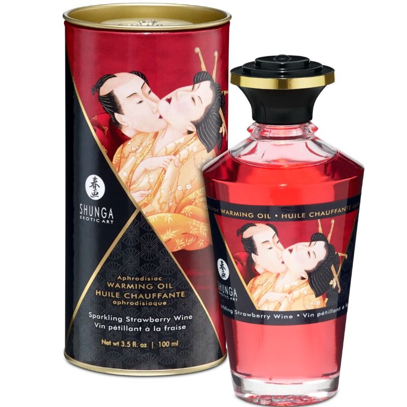 Olio da massaggio Shunga alla fragola e Cava, 100 ml