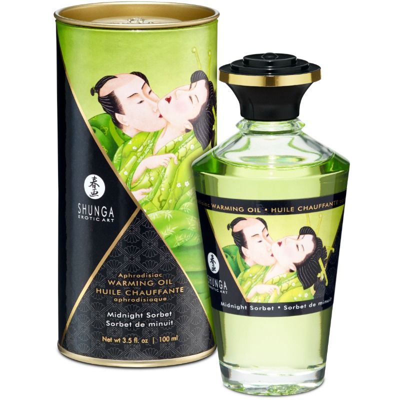 Olio da massaggio Shunga Midnight Sorbet con effetto riscaldante, 100 ml
