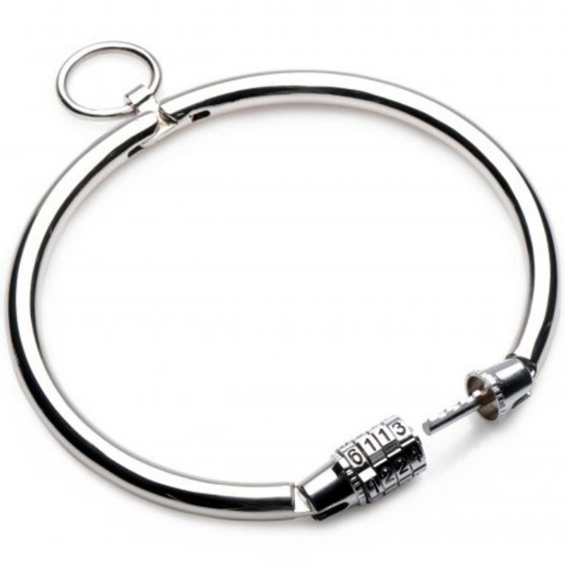 Collare BDSM in metallo METAL HARD con chiusura a combinazione