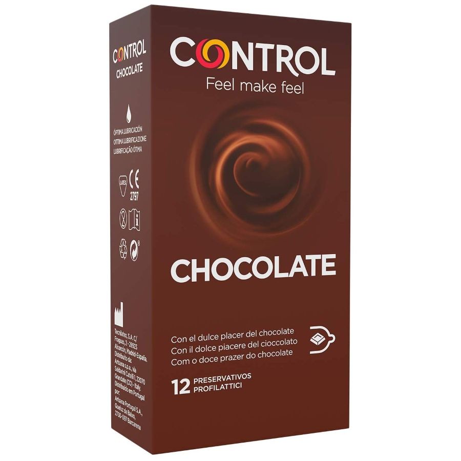 Preservativi CONTROL Adapta al gusto di cioccolato, 12 pezzi