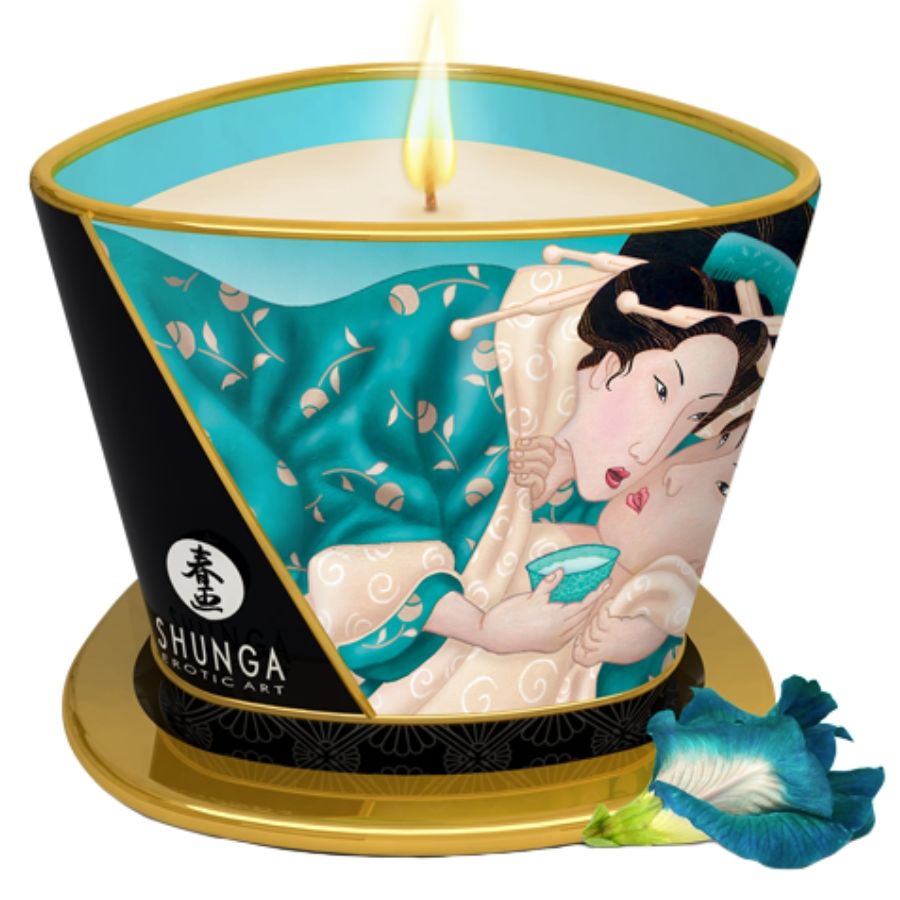 Candela da massaggio Shunga Island Blossoms alla vaniglia, 170 ml