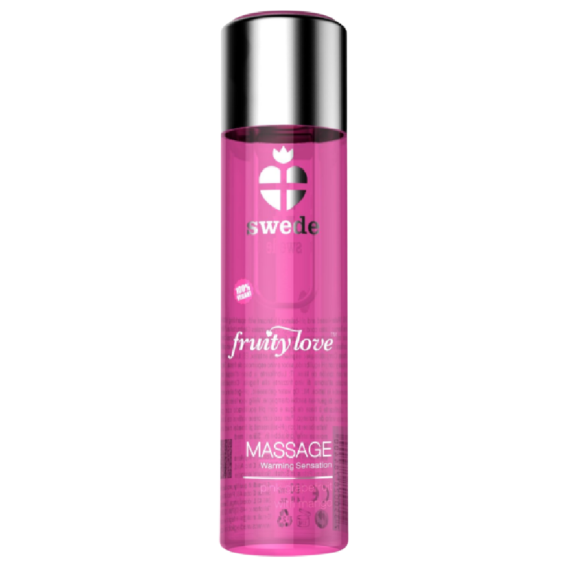 Olio da massaggio SWEDE Fruity Love con effetto riscaldante, profumo di lampone e rabarbaro, 120 ml