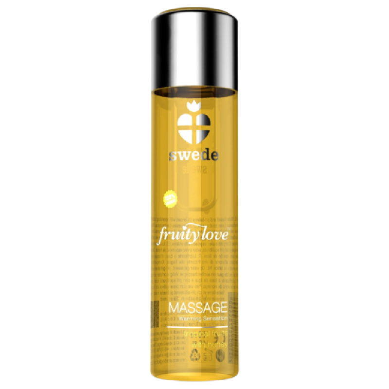 Olio da massaggio SWEDE Fruity Love con effetto riscaldante, profumo tropicale e fruttato con miele, 120 ml