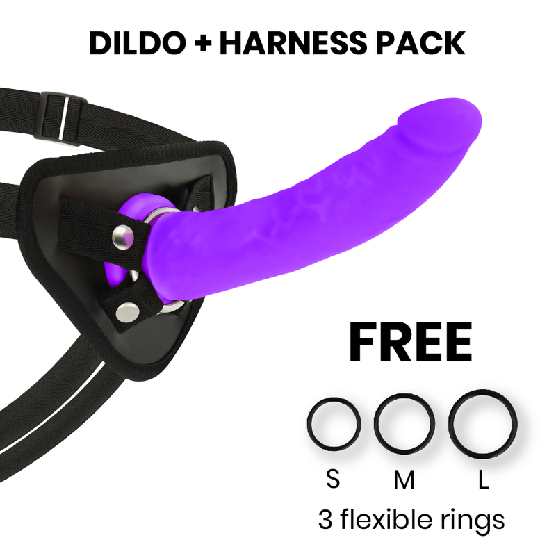 Set di imbracatura strap on DELTA CLUB con dildo, viola